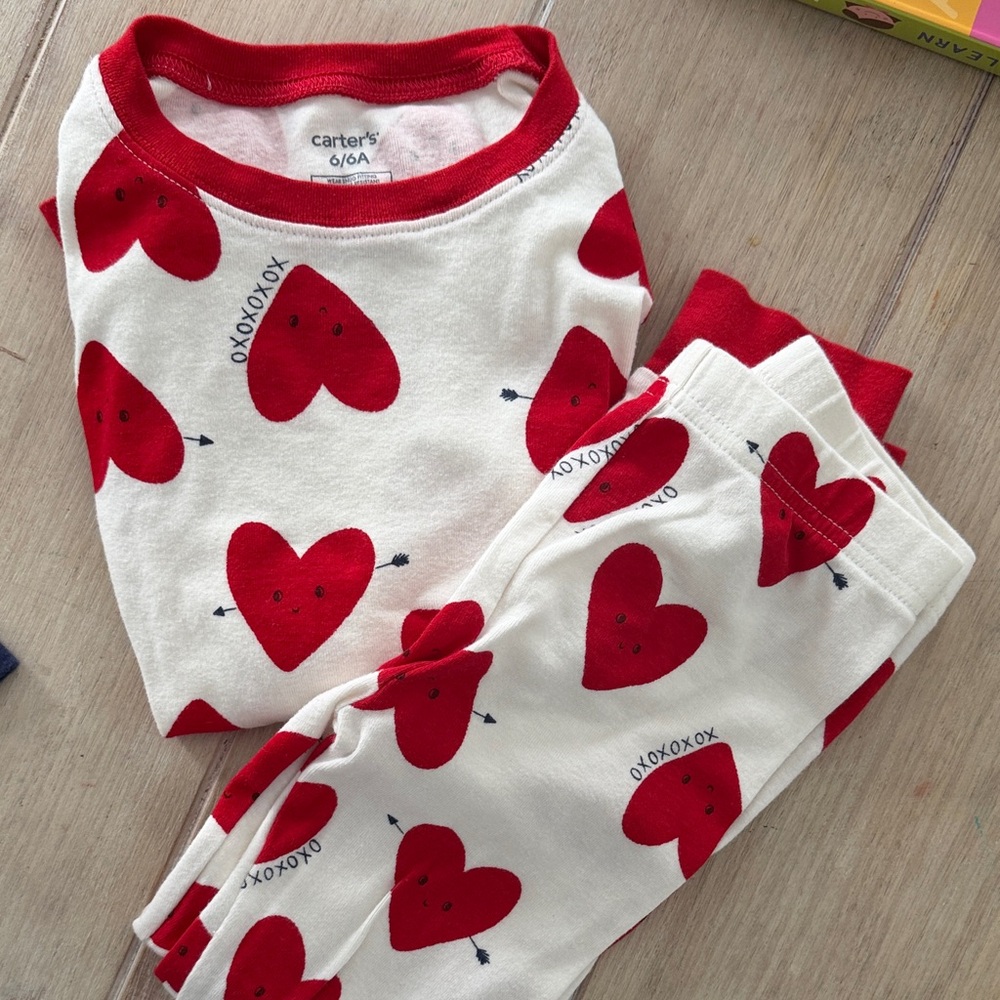 Carter's White and Red Heart Kids Pajama Set